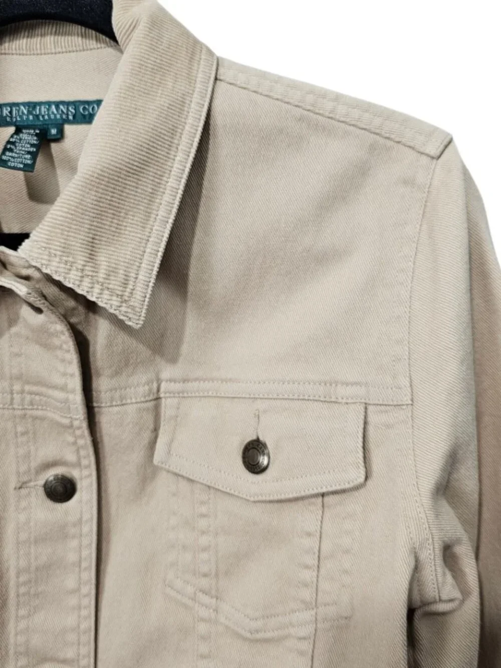 Lauren Jeans Co Ralph Lauren Denim Cotton Boho Corduroy Collar Tan Jacket M Y2K - Picture 3 of 11